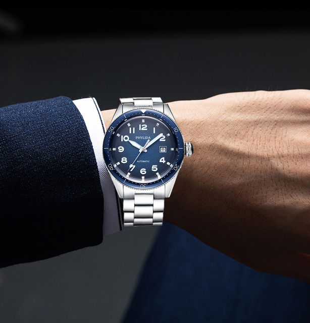 PHYLIDA 2021 nowy luksusowy biznes Sport mechaniczny niebieski zegarek kwarcowy Relogio automatyczny wodoodporny stal nierdzewna water-pr - Wianko - 8