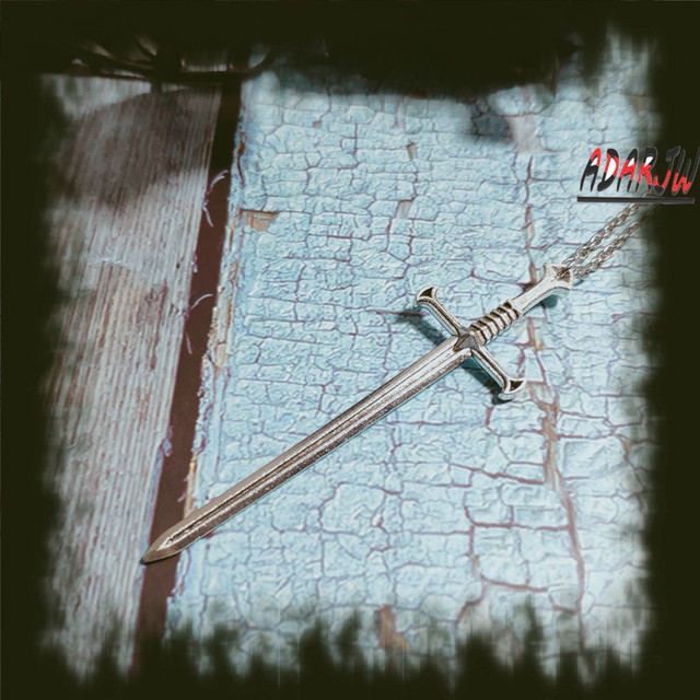 Długi Naszyjnik Księżycowy Miecz Gothic Fantasy Brązowy Średniowieczny Viking Witchy Unisex - Wianko - 5