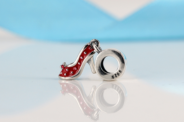 Srebrny wisiorek czerwonego koralika, wysokie obcasy, emaliowany, pasujący do bransoletek Pandora - biżuteria DIY - Wianko - 2