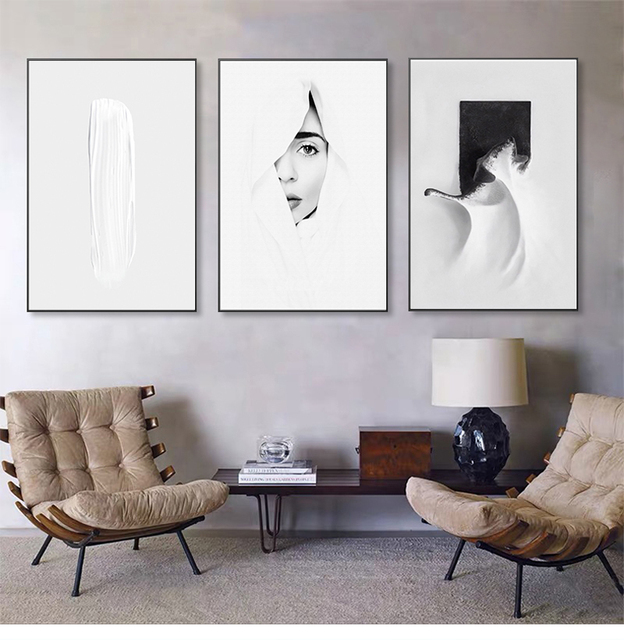 Nowoczesne minimalistyczne obrazy dekoracyjne w czerni i bieli na ściany salonu - Wianko - 7