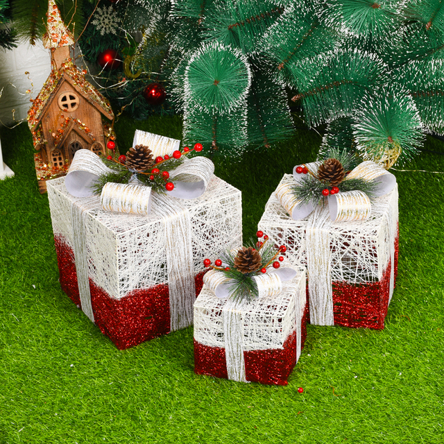 Świecące ozdoby choinkowe - wiszące prezenty, artystyczne pudełka - dekoracje bożonarodzeniowe do domu i ogrodu - Wianko - 7