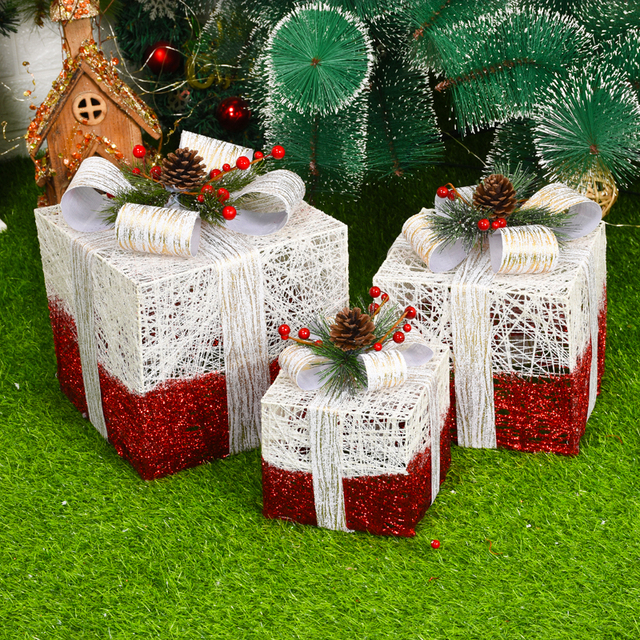 Świecące ozdoby choinkowe - wiszące prezenty, artystyczne pudełka - dekoracje bożonarodzeniowe do domu i ogrodu - Wianko - 1