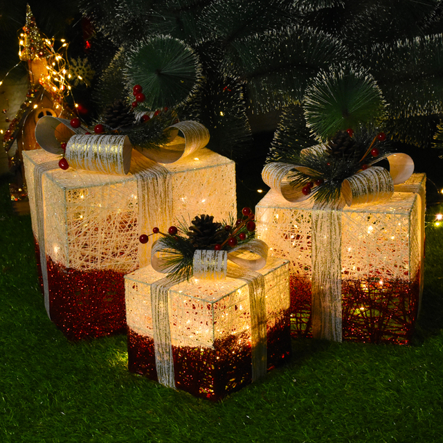 Świecące ozdoby choinkowe - wiszące prezenty, artystyczne pudełka - dekoracje bożonarodzeniowe do domu i ogrodu - Wianko - 12