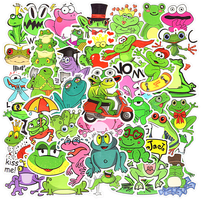 Paczka 50 sztuk naklejek żaba Cartoon - śliczne, śmieszne zwierzęta, wodoodporne, dla dzieci, na laptopa, samochód, księgę gości, pokój - Wianko - 2