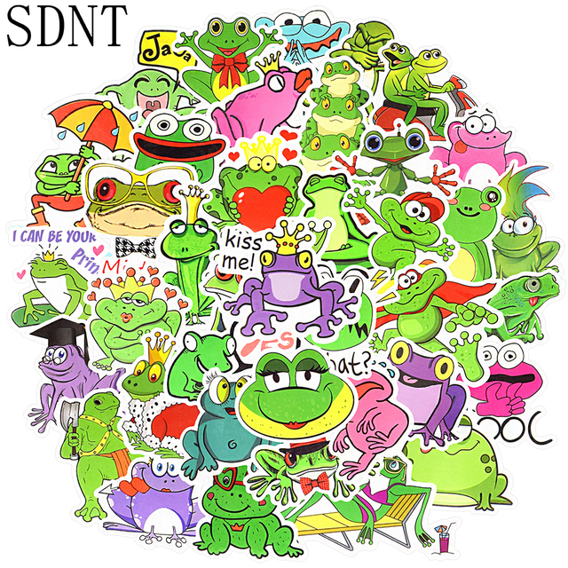 Paczka 50 sztuk naklejek żaba Cartoon - śliczne, śmieszne zwierzęta, wodoodporne, dla dzieci, na laptopa, samochód, księgę gości, pokój - Wianko - 1