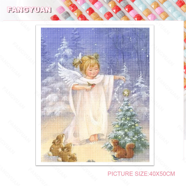 Diamentowy obraz 5D DIY - Chubby Blond mały kąt dziewczyna i królik, pełny haft diamentowy, księżyc Boże Narodzenie, mozaika obrazy - Wianko - 21