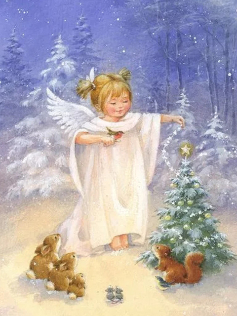 Diamentowy obraz 5D DIY - Chubby Blond mały kąt dziewczyna i królik, pełny haft diamentowy, księżyc Boże Narodzenie, mozaika obrazy - Wianko - 15