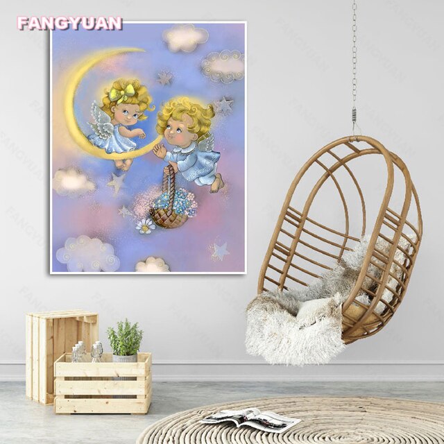 Diamentowy obraz 5D DIY - Chubby Blond mały kąt dziewczyna i królik, pełny haft diamentowy, księżyc Boże Narodzenie, mozaika obrazy - Wianko - 6