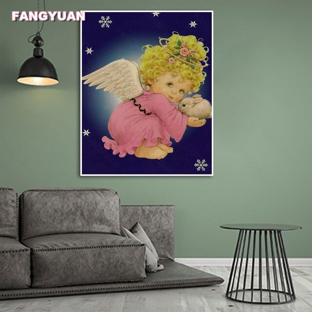 Diamentowy obraz 5D DIY - Chubby Blond mały kąt dziewczyna i królik, pełny haft diamentowy, księżyc Boże Narodzenie, mozaika obrazy - Wianko - 5