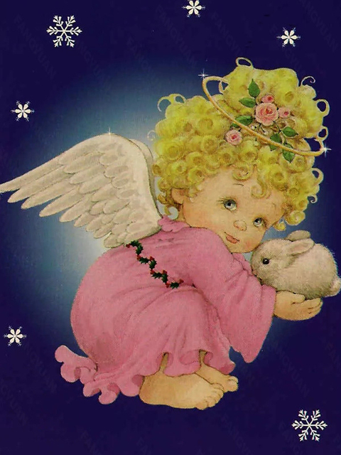 Diamentowy obraz 5D DIY - Chubby Blond mały kąt dziewczyna i królik, pełny haft diamentowy, księżyc Boże Narodzenie, mozaika obrazy - Wianko - 16