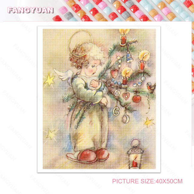 Diamentowy obraz 5D DIY - Chubby Blond mały kąt dziewczyna i królik, pełny haft diamentowy, księżyc Boże Narodzenie, mozaika obrazy - Wianko - 20
