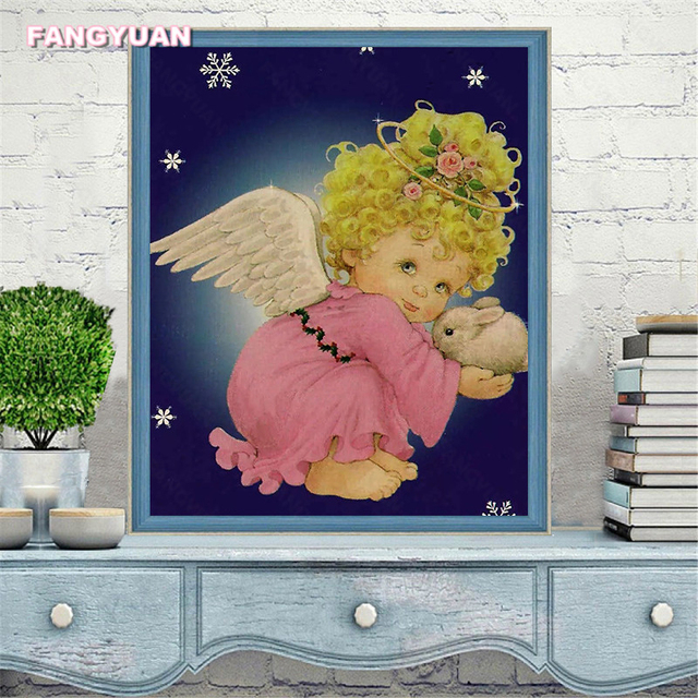 Diamentowy obraz 5D DIY - Chubby Blond mały kąt dziewczyna i królik, pełny haft diamentowy, księżyc Boże Narodzenie, mozaika obrazy - Wianko - 3