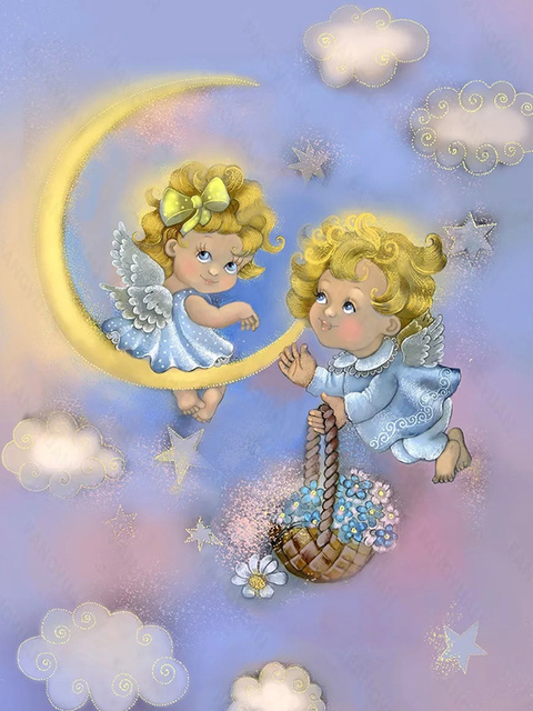 Diamentowy obraz 5D DIY - Chubby Blond mały kąt dziewczyna i królik, pełny haft diamentowy, księżyc Boże Narodzenie, mozaika obrazy - Wianko - 14