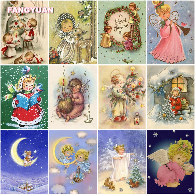 Diamentowy obraz 5D DIY - Chubby Blond mały kąt dziewczyna i królik, pełny haft diamentowy, księżyc Boże Narodzenie, mozaika obrazy - Wianko - 2