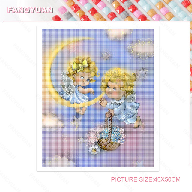 Diamentowy obraz 5D DIY - Chubby Blond mały kąt dziewczyna i królik, pełny haft diamentowy, księżyc Boże Narodzenie, mozaika obrazy - Wianko - 22