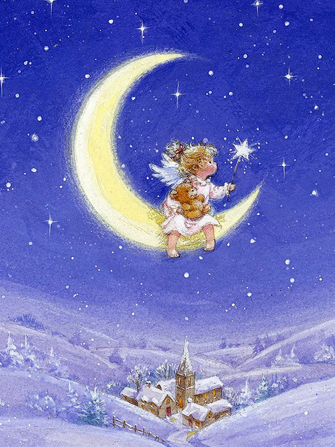 Diamentowy obraz 5D DIY - Chubby Blond mały kąt dziewczyna i królik, pełny haft diamentowy, księżyc Boże Narodzenie, mozaika obrazy - Wianko - 12