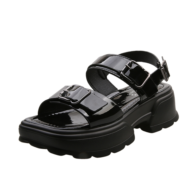 Letnie skórzane sandały na platformie z grubą podeszwą dla kobiet - z klamrą i wzrostem wysokości - Wianko - 12