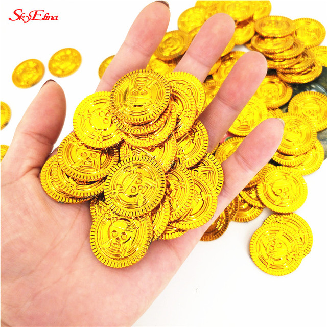 50 sztuk złote monety plastikowe dla dzieci - dekoracje imprezowe, prezenty, skarb, święta - 5Z-HH262 - Wianko - 5