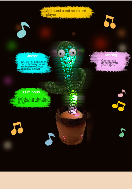 Pluszowa zabawka kaktus - elektryczny - śpiew (120 piosenek) - taniec - dźwięk rekord - bożonarodzeniowe prezenty - dla dzieci - Wianko - 39