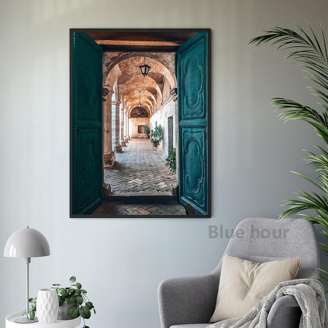 Malarstwo drzwi architektury Maroka na plakacie - obraz artystyczny w stylu vintage na płótnie, idealny do dekoracji pokoju - Wianko - 2