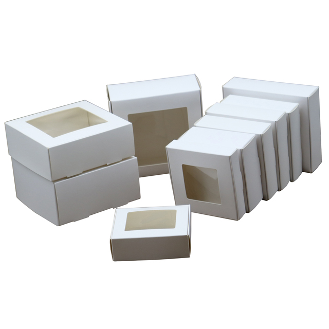 Białe pudełka papierowe z oknem PVC do prezentów ślubnych, w pudełku na cukierki/muffiny/czekoladki - Wianko - 4
