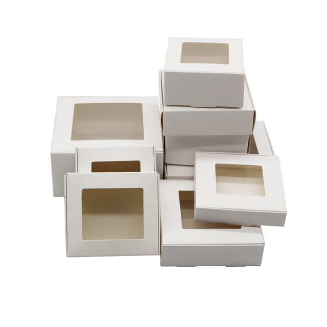 Białe pudełka papierowe z oknem PVC do prezentów ślubnych, w pudełku na cukierki/muffiny/czekoladki - Wianko - 6