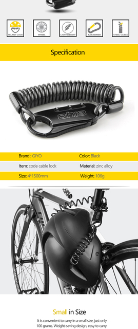 GIYO Blokada rowerowa Portable z zabezpieczeniem przeciw kradzieży, 3-kombinacja cyfr, 1500mm - Wianko - 2