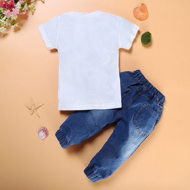 Zestaw ubrań letnich dla chłopców: T-shirt + dżinsy, 3 sztuki, 2-7 lat - Wianko - 5