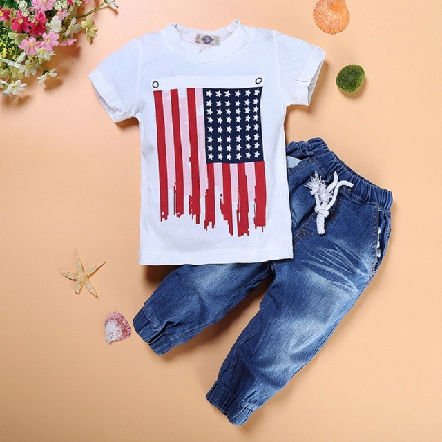 Zestaw ubrań letnich dla chłopców: T-shirt + dżinsy, 3 sztuki, 2-7 lat - Wianko - 4