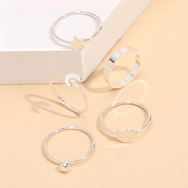 Pierścienie ze złotej biżuterii - modny zestaw Somple z gwiazdami, księżycem i sercem dla kobiet - Wianko - 6