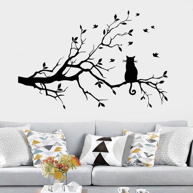DIY fototapeta z wymiennymi obrazami kot na długiej gałęzi - śliczne naklejki ścienne Mural do salonu i dekoracji wnętrz - Wianko - 11