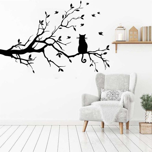 DIY fototapeta z wymiennymi obrazami kot na długiej gałęzi - śliczne naklejki ścienne Mural do salonu i dekoracji wnętrz - Wianko - 5