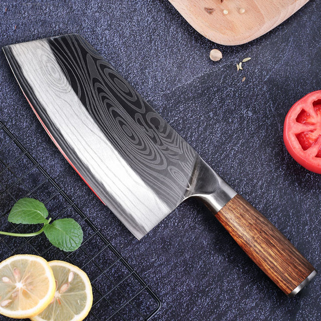 Nóż kuchenny Damascus wzór laserowy szefa kuchni rzeźnicki tasak do mięsa ze stali nierdzewnej - Wianko - 6