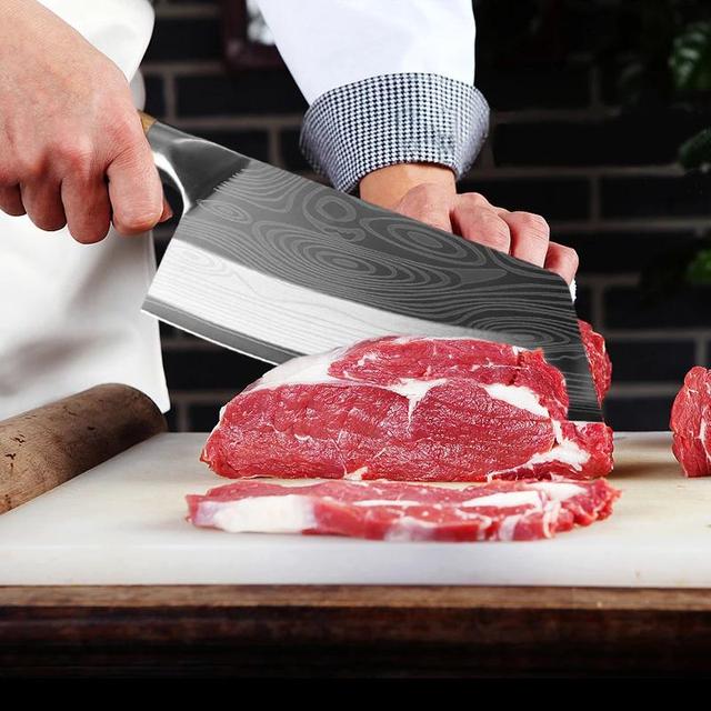 Nóż kuchenny Damascus wzór laserowy szefa kuchni rzeźnicki tasak do mięsa ze stali nierdzewnej - Wianko - 5