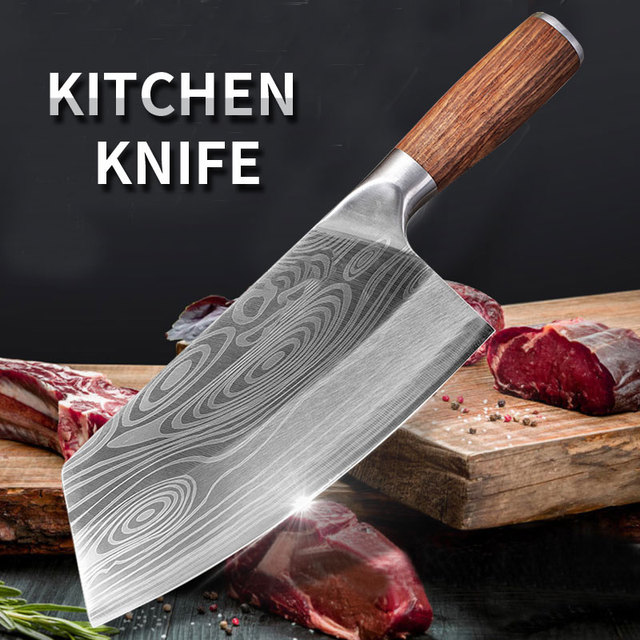 Nóż kuchenny Damascus wzór laserowy szefa kuchni rzeźnicki tasak do mięsa ze stali nierdzewnej - Wianko - 2