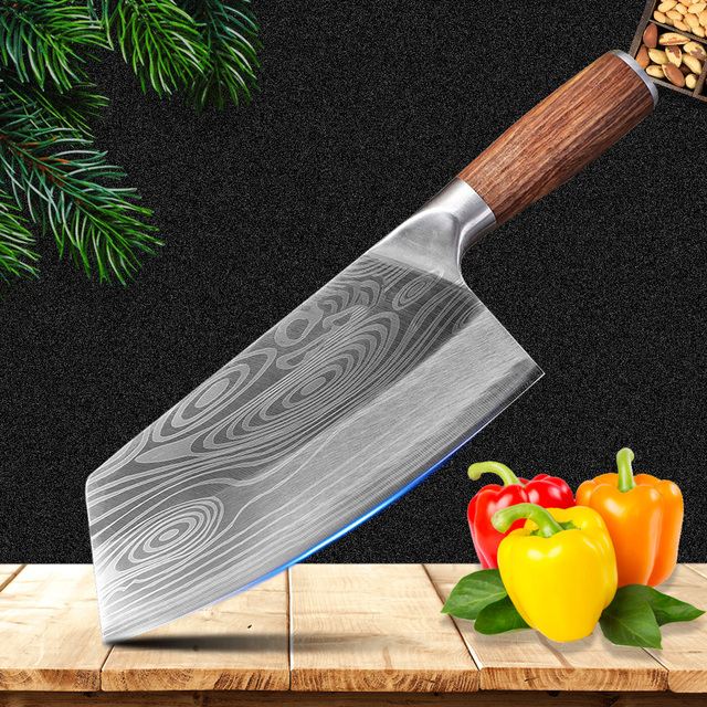 Nóż kuchenny Damascus wzór laserowy szefa kuchni rzeźnicki tasak do mięsa ze stali nierdzewnej - Wianko - 3
