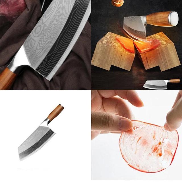 Nóż kuchenny Damascus wzór laserowy szefa kuchni rzeźnicki tasak do mięsa ze stali nierdzewnej - Wianko - 8