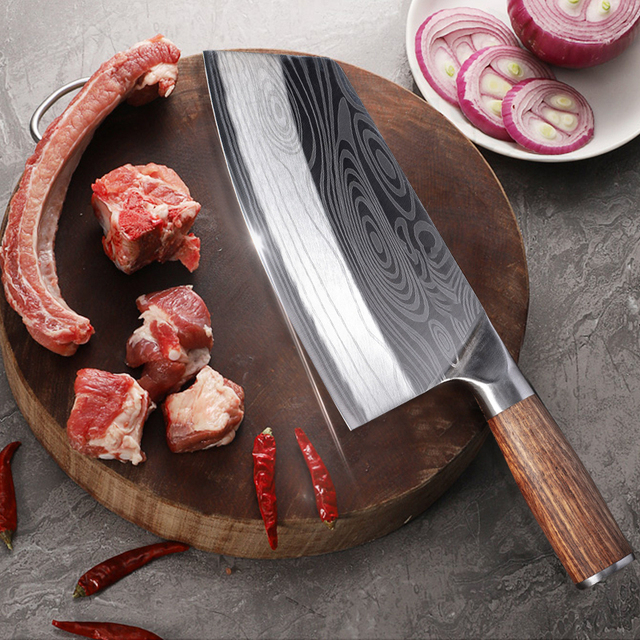 Nóż kuchenny Damascus wzór laserowy szefa kuchni rzeźnicki tasak do mięsa ze stali nierdzewnej - Wianko - 4