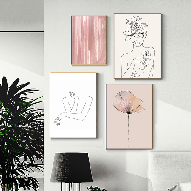 Abstrakcyjny rysunek królik na płótnie - minimalistyczny różowy nadruk - nowoczesny salon - Home Decor - Wianko - 5
