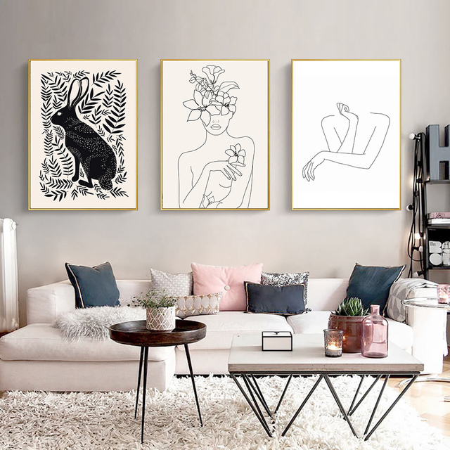 Abstrakcyjny rysunek królik na płótnie - minimalistyczny różowy nadruk - nowoczesny salon - Home Decor - Wianko - 6