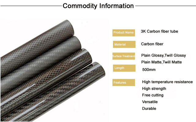 4 sztuki 3K rur z włókna węglowego o średnicy 8mm-30mm, wysokiej twardości, kompozytowe włókna węglowe, wsparcie rury z włókna węglowego model, korbowód - Wianko - 1