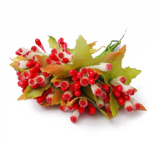 Pakiet 144 sztuk sztucznych czerwonych hybrydowych kwiatów wiśni wraz z pręcikami jagody - dekoracje ślubne DIY w pudełku na prezent, wieniec Craft - sztuczne kwiaty na Boże Narodzenie - Wianko - 20