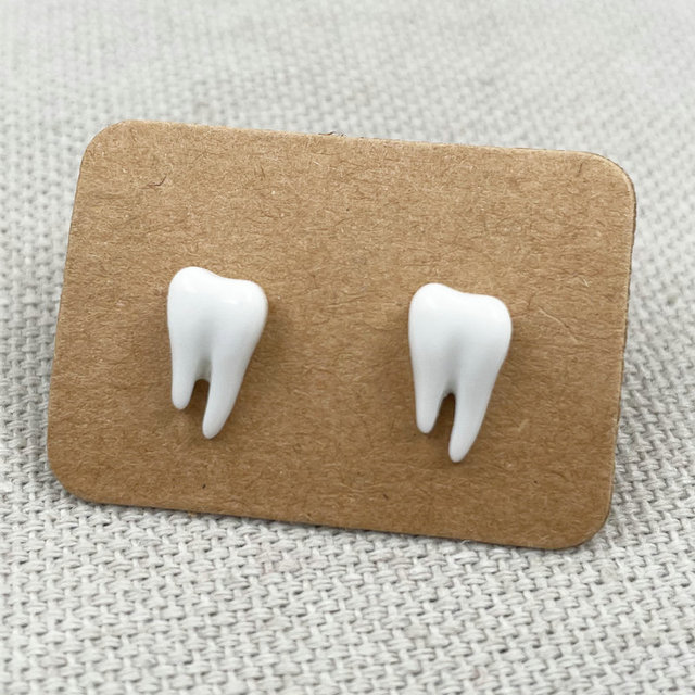 Kolczyki damskie BIGBING K002 - małe kolorowe ceramiczne zęby, sztyfty - Wianko - 11