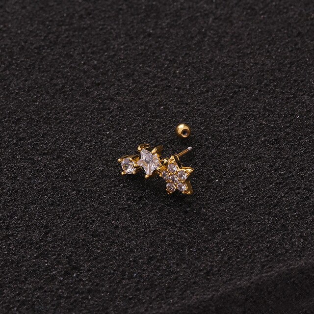 Biżuteria nauszniki - kolczyk ze stali chirurgicznej w kształcie małej gwiazdki z cyrkoniami - złoty kolor - Wianko - 1