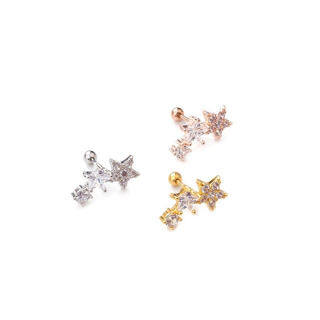 Biżuteria nauszniki - kolczyk ze stali chirurgicznej w kształcie małej gwiazdki z cyrkoniami - złoty kolor - Wianko - 5