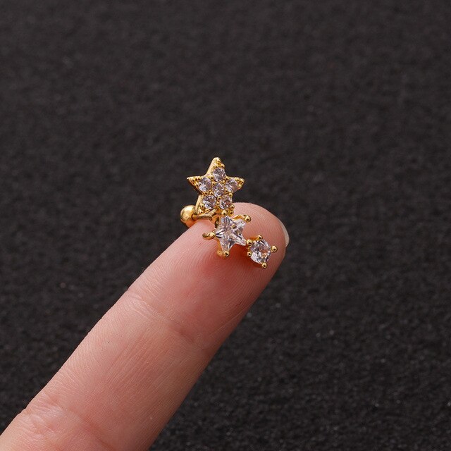 Biżuteria nauszniki - kolczyk ze stali chirurgicznej w kształcie małej gwiazdki z cyrkoniami - złoty kolor - Wianko - 4