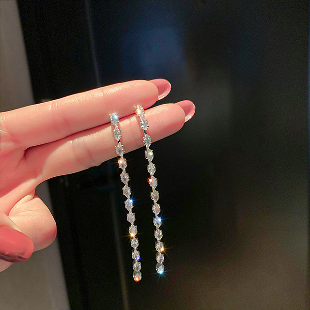 Kolczyki wiszące świecące kryształowe 2021 z nowej kolekcji, w stylu koreańskiego słodkiego geometrycznego trendu, długie kolczyki dla kobiet - Wianko - 9