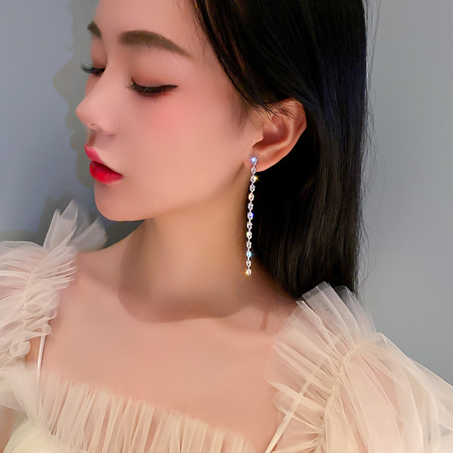 Kolczyki wiszące świecące kryształowe 2021 z nowej kolekcji, w stylu koreańskiego słodkiego geometrycznego trendu, długie kolczyki dla kobiet - Wianko - 6