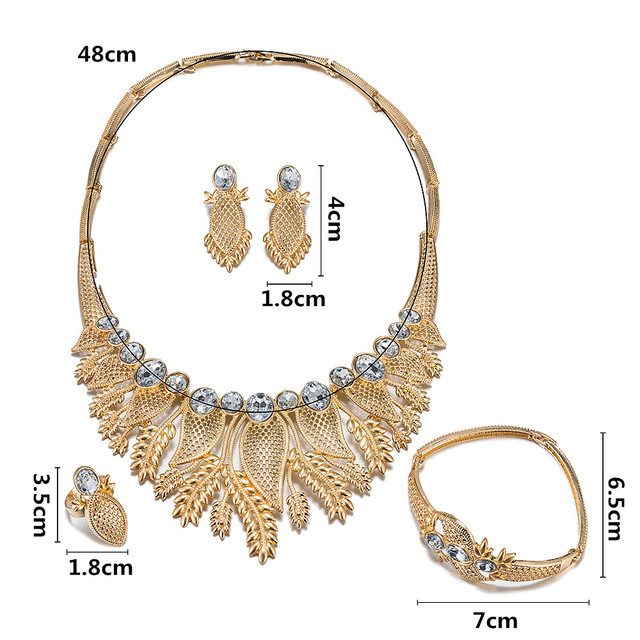 Zestaw biżuterii afrykańskie koraliki - złoty kolor, kryształowe kolczyki, bransoletka, pierścionek, Jewelries - Wianko - 1