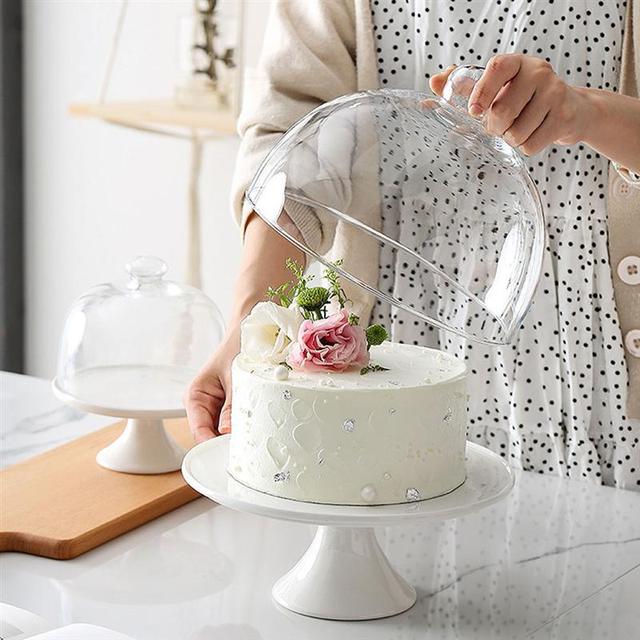 Stojak na ciasto z talerzykiem deserowym i szklaną pokrywą w stylu nordyckim - Wianko - 1